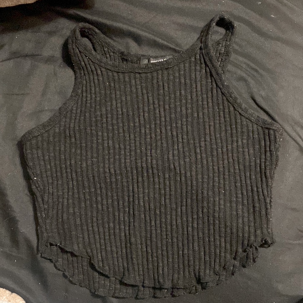 black crop top / tank top with a v body cut